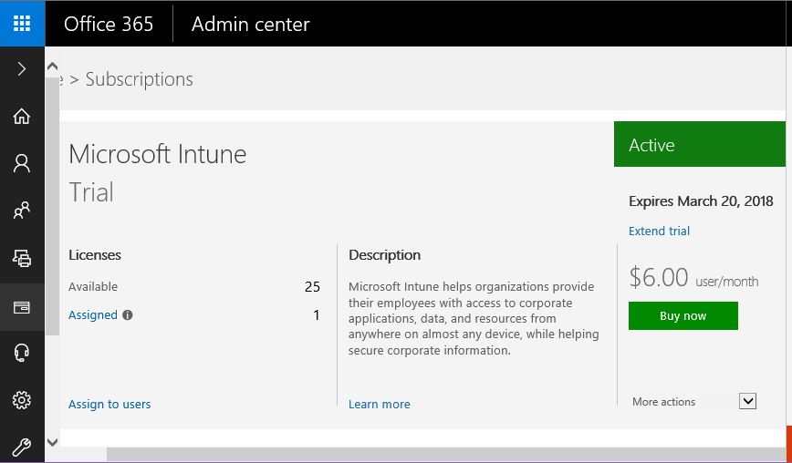 Microsoft Intune subscription: 